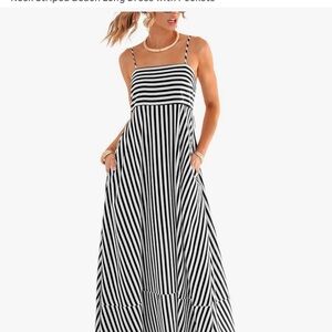 Cupshe Black and White Striped Spaghetti Strap Maxi Dress